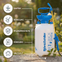 Björn&Schiller Drucksprüher 5L mit Schultergurt für Garten, Reinigung, Pflanzenschutz. Weiß-blau, mit Messskala.
