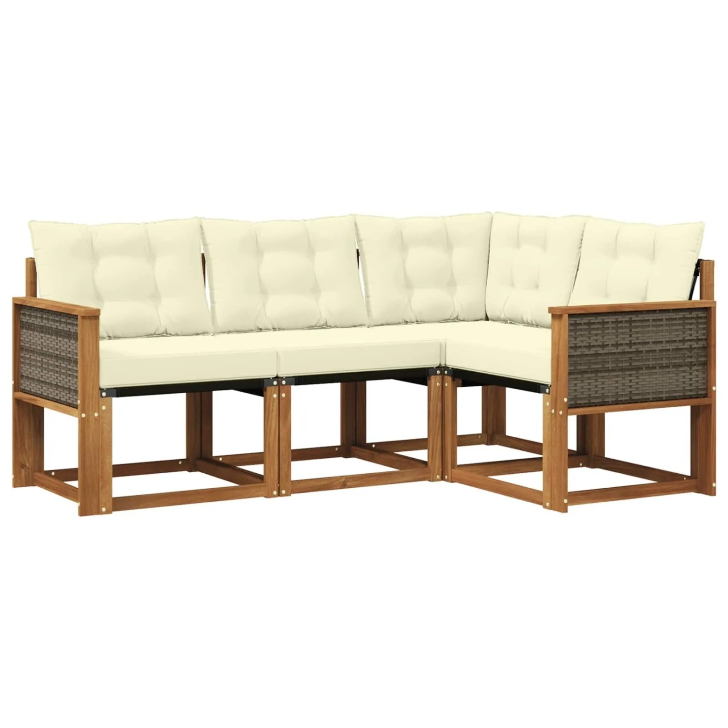 vidaXL Outdoor-Sofagarnitur mit Kissen 4 Stk Natur und Creme 3381914