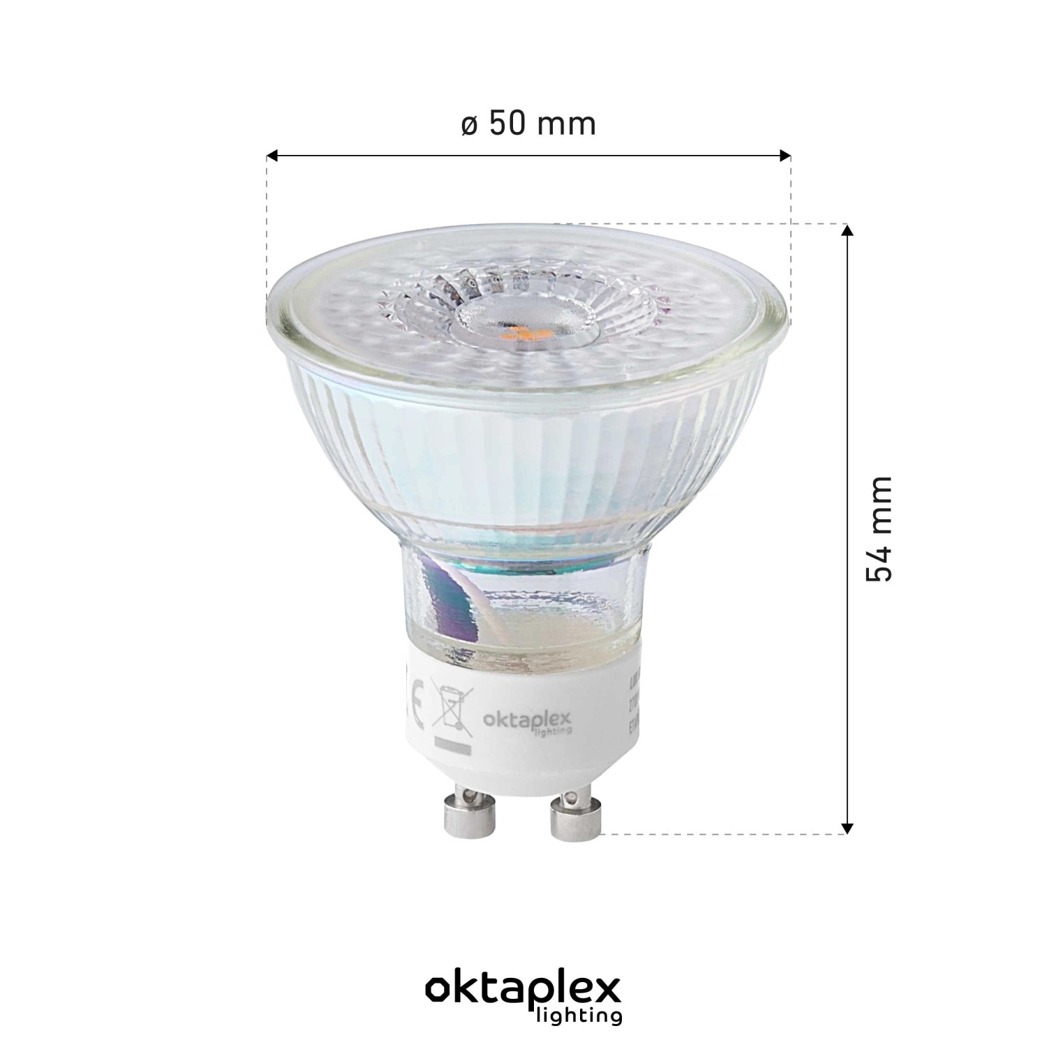 Oktaplex Lux GU10 LED Leuchtmittel, 2.5W, Warmweiß, Detailansicht.