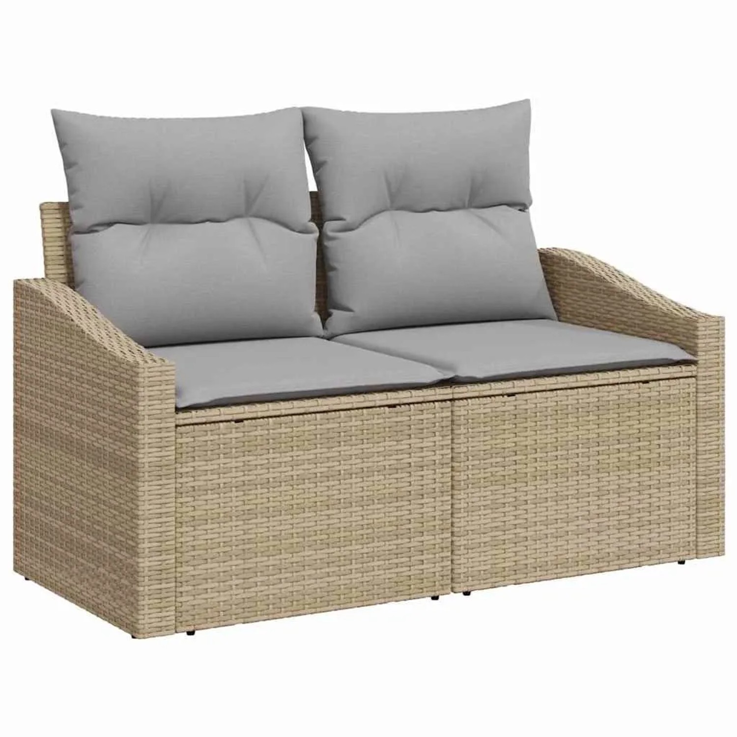 Beiges vidaXL Gartensofa-Set aus Polyrattan mit hellgrauen Kissen, 5-teilig.