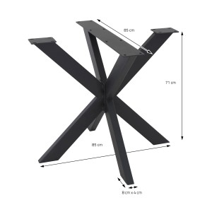 Schwarzes ML-Design Tischgestell Spider mit Kreuzdesign, 85x71x85 cm, ideal für Esstische.