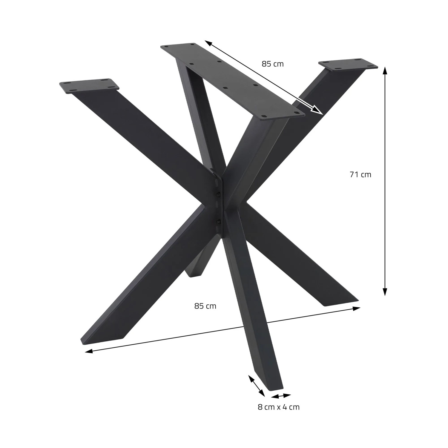 Schwarzes ML-Design Tischgestell Spider mit Kreuzdesign, 85x71x85 cm, ideal für Esstische.