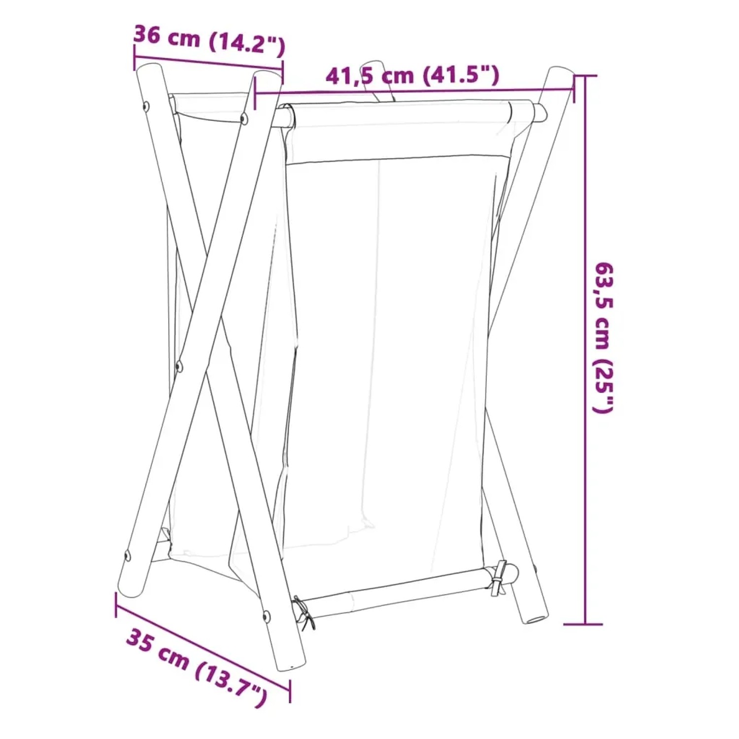 vidaXL Wäschekorb Cremeweiß 41,5x36x63,5 cm Bambus 368034_9