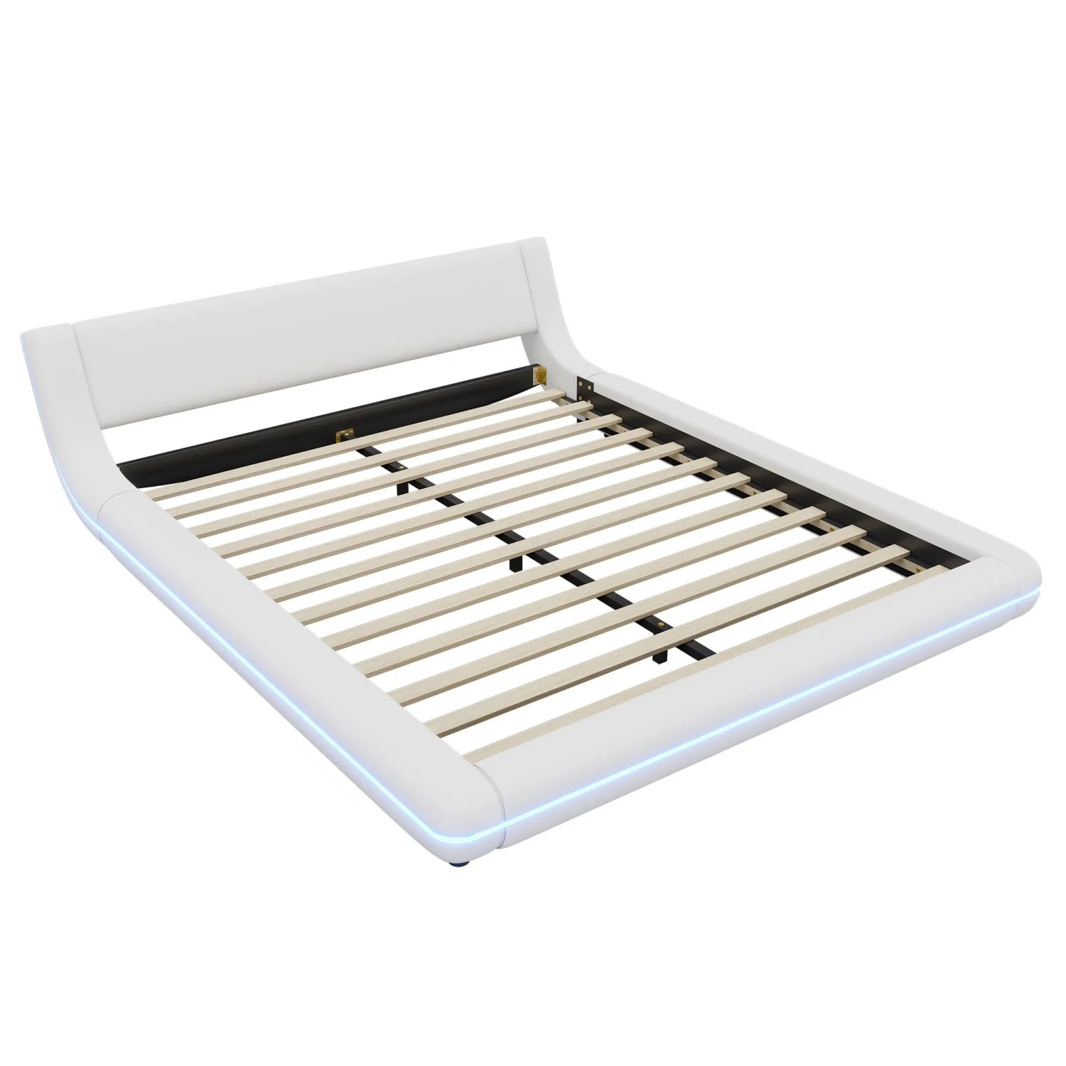 okwish Bodenbett 160x200cm mit LED Beleuchtung Schlafzimmer Weiß ohne Matratze