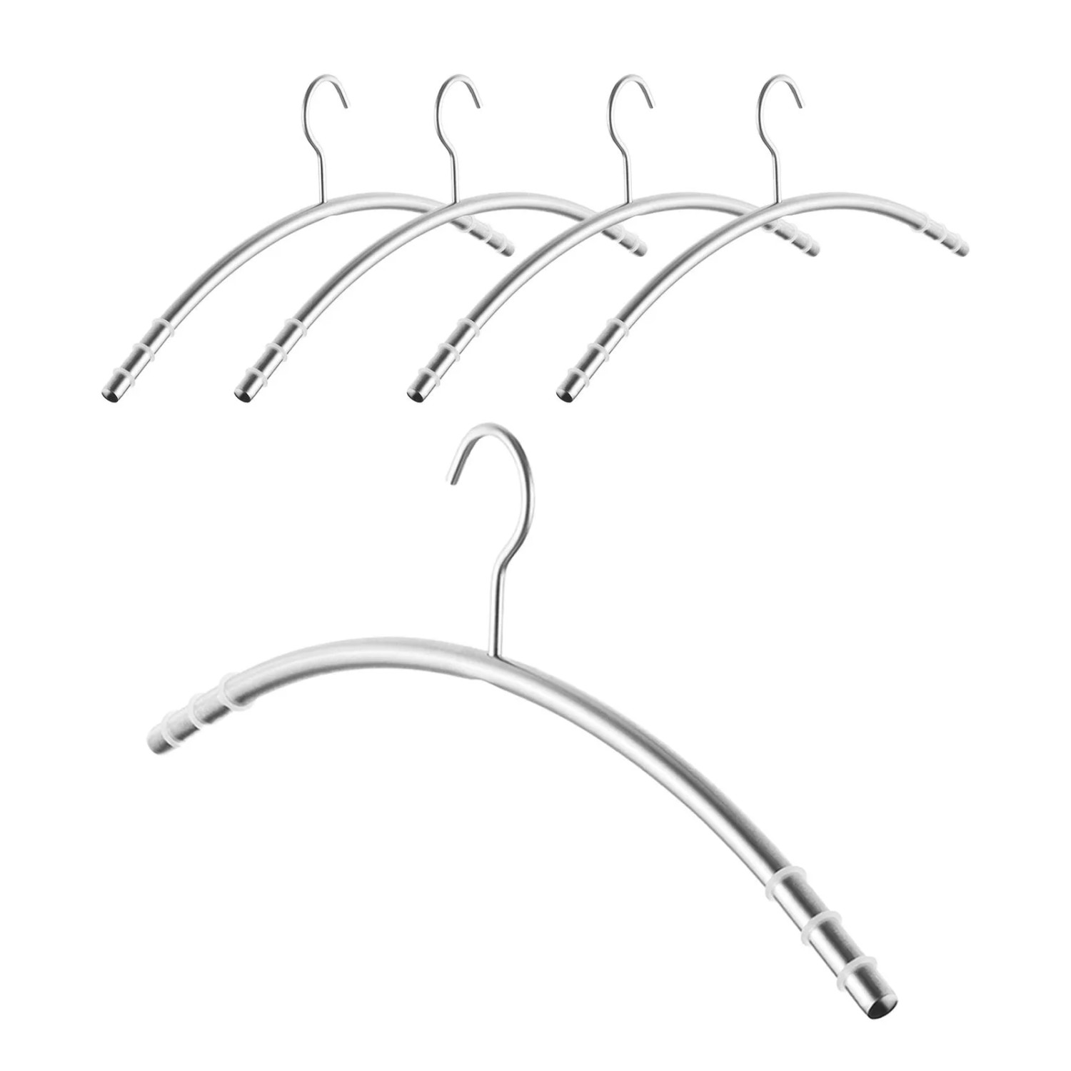 SOTECH 5er Set Design Kleiderbügel mit Antirutsch Ringen Edelstahl Massiv Gebürstet Ø12 mm x 433 mm Rundrohr mit Haken