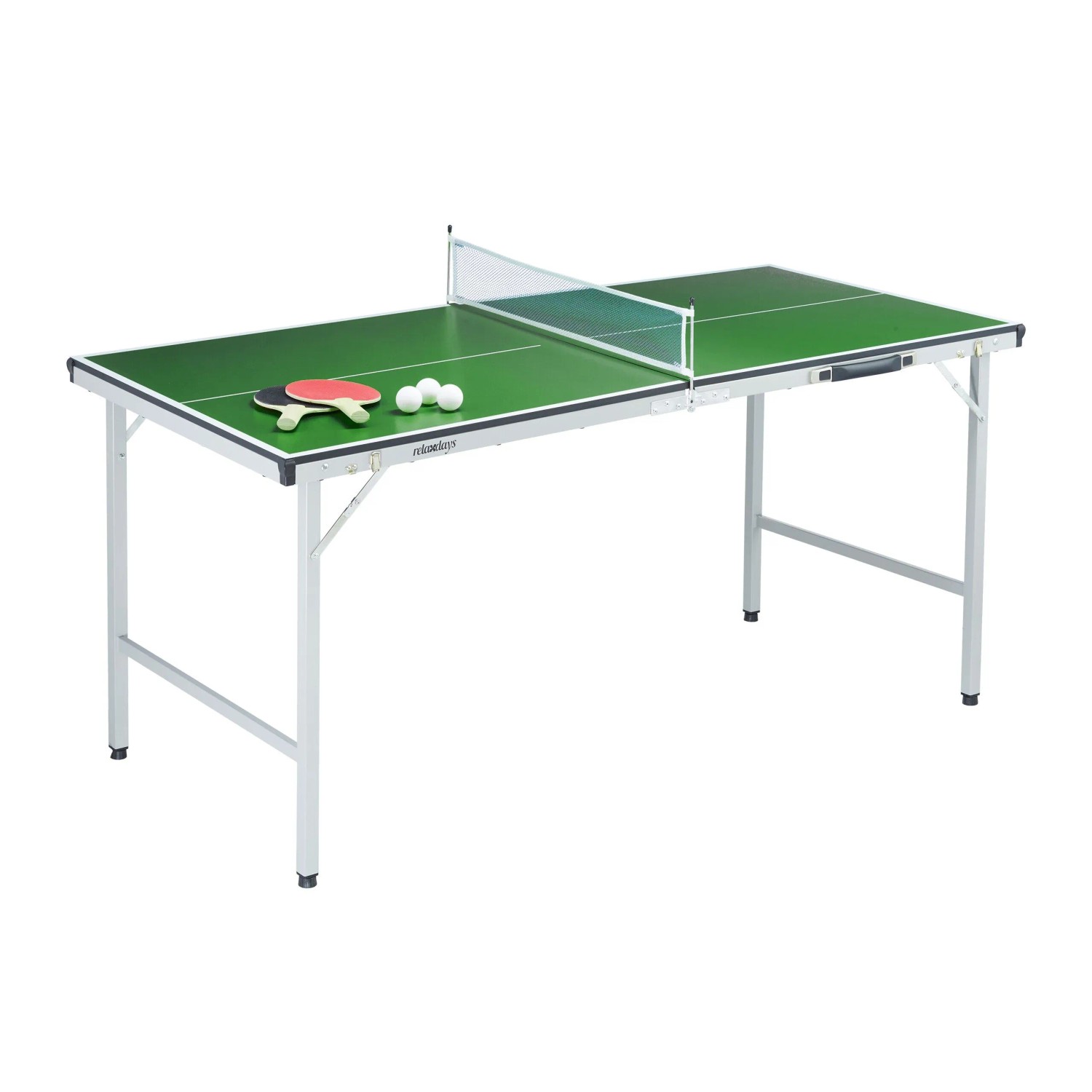 Relaxdays Tischtennisplatte MDF Stahl Grün Silber Klappbar Höhenverstellbar mit Netz 2 Schlägern 3 Bällen 71 cm x 150 cm x 67 cm