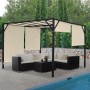 MCW Pergola Beja 4x4m Terrassenüberdachung mit Schiebedach und Sitzgruppe am Pool.