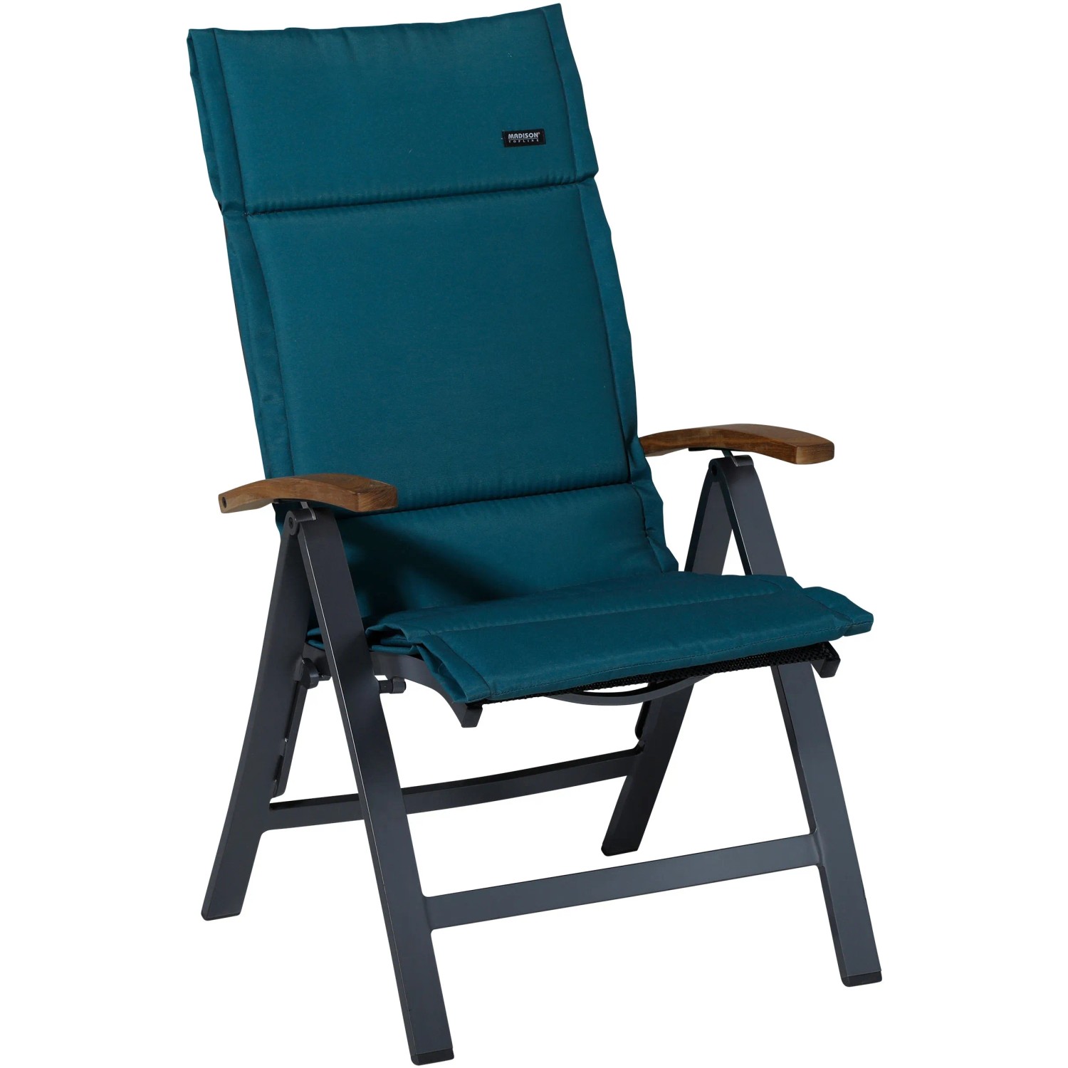 Madison Auflage Panama Sea Blue (125x51 cm) auf Gartenstuhl.