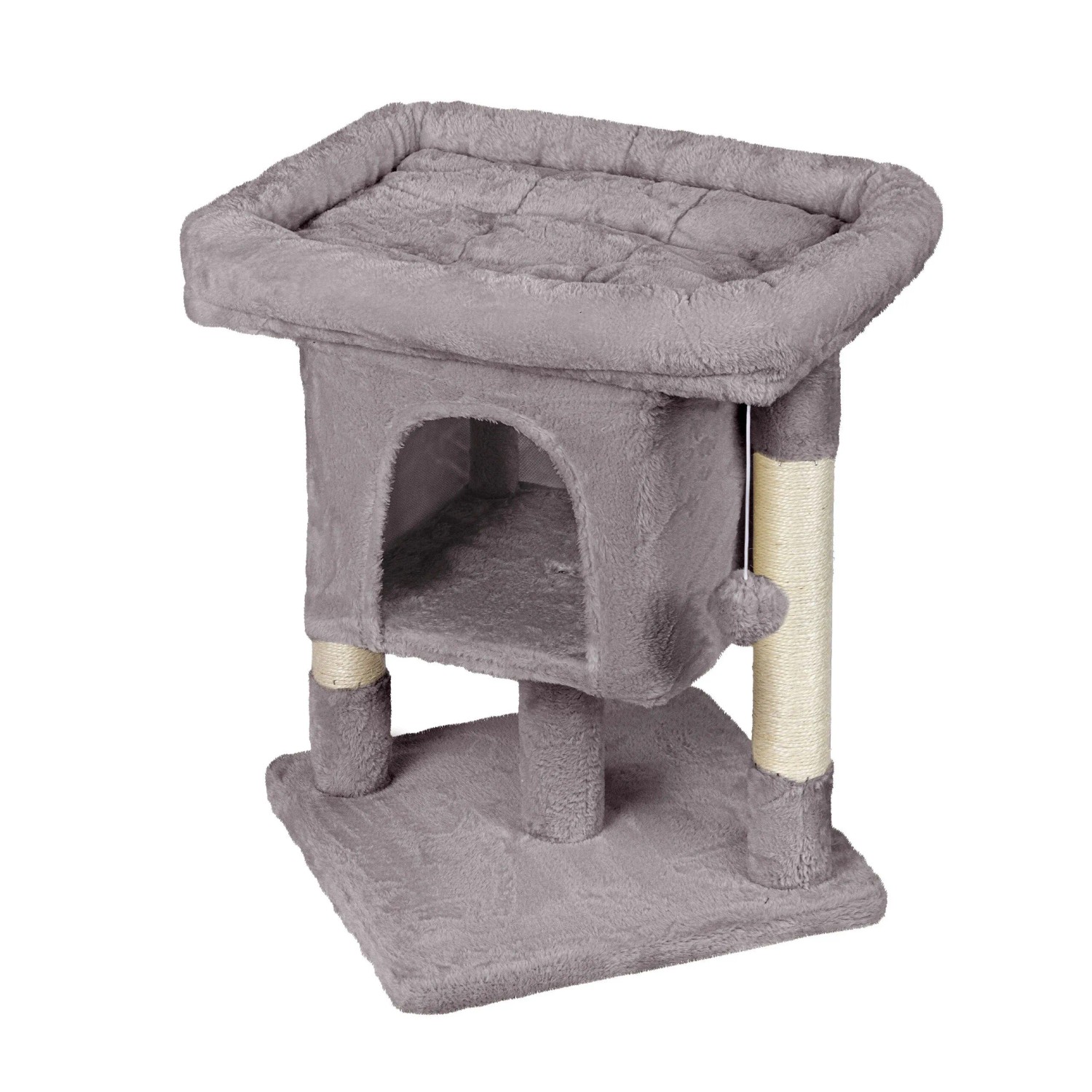 Relaxdays Kratzbaum MDF Sisal Hellgrau mit Höhle mit Aussichtsplattform 60 cm x 52,5 cm x 41 cm