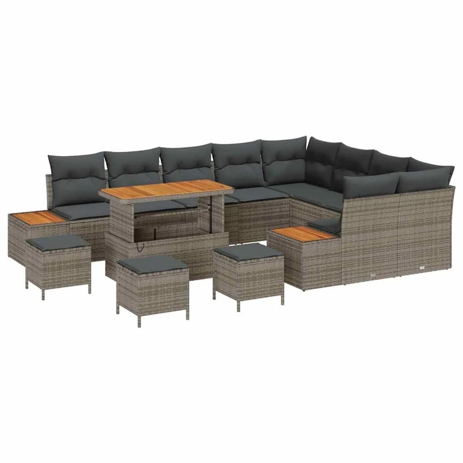 vidaXL Gartensofa-Set mit Kissen mit Speicher 13 Stk Grau Poly Rattan 33649 günstig online kaufen