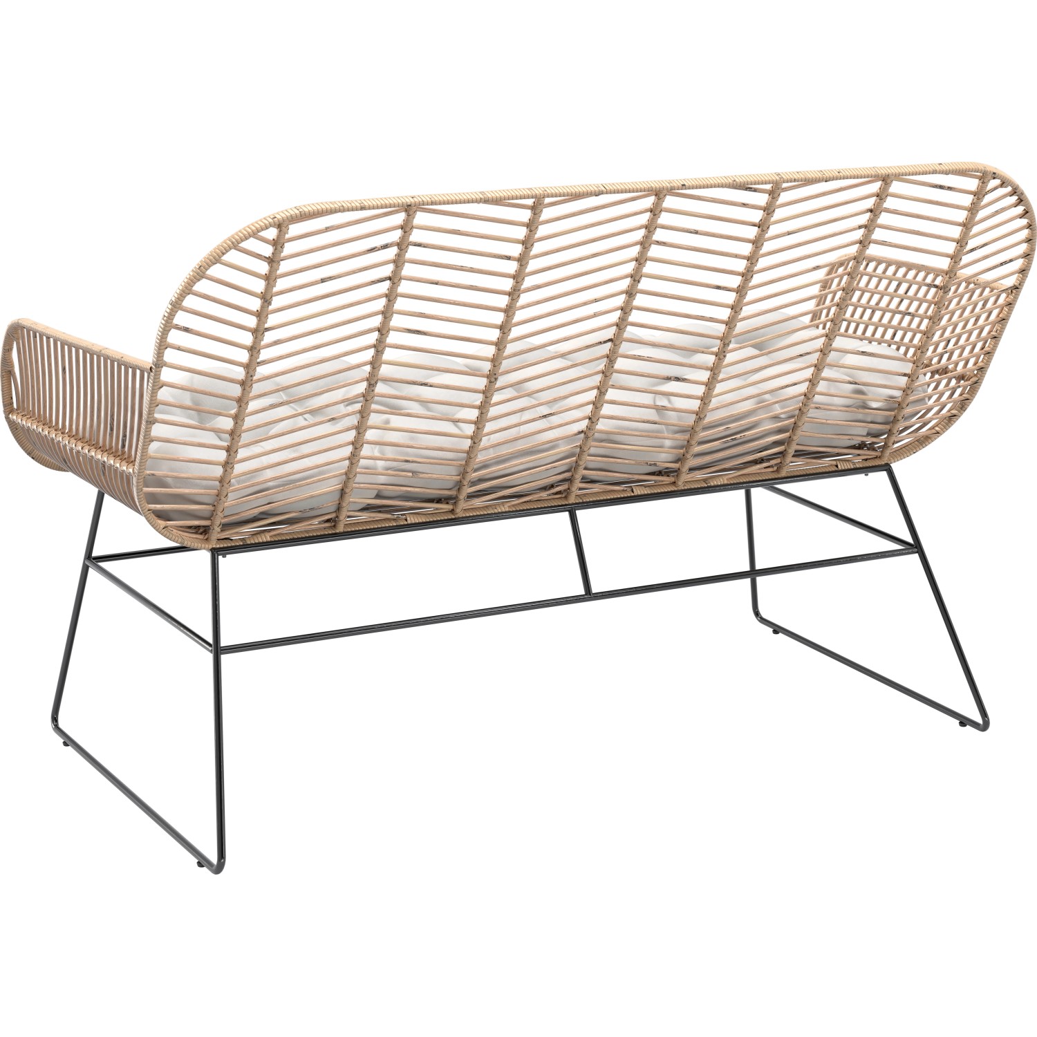 Rattan Lounge-Set Udima, 4-teilig mit Tisch, Naturfarben, Rückansicht.