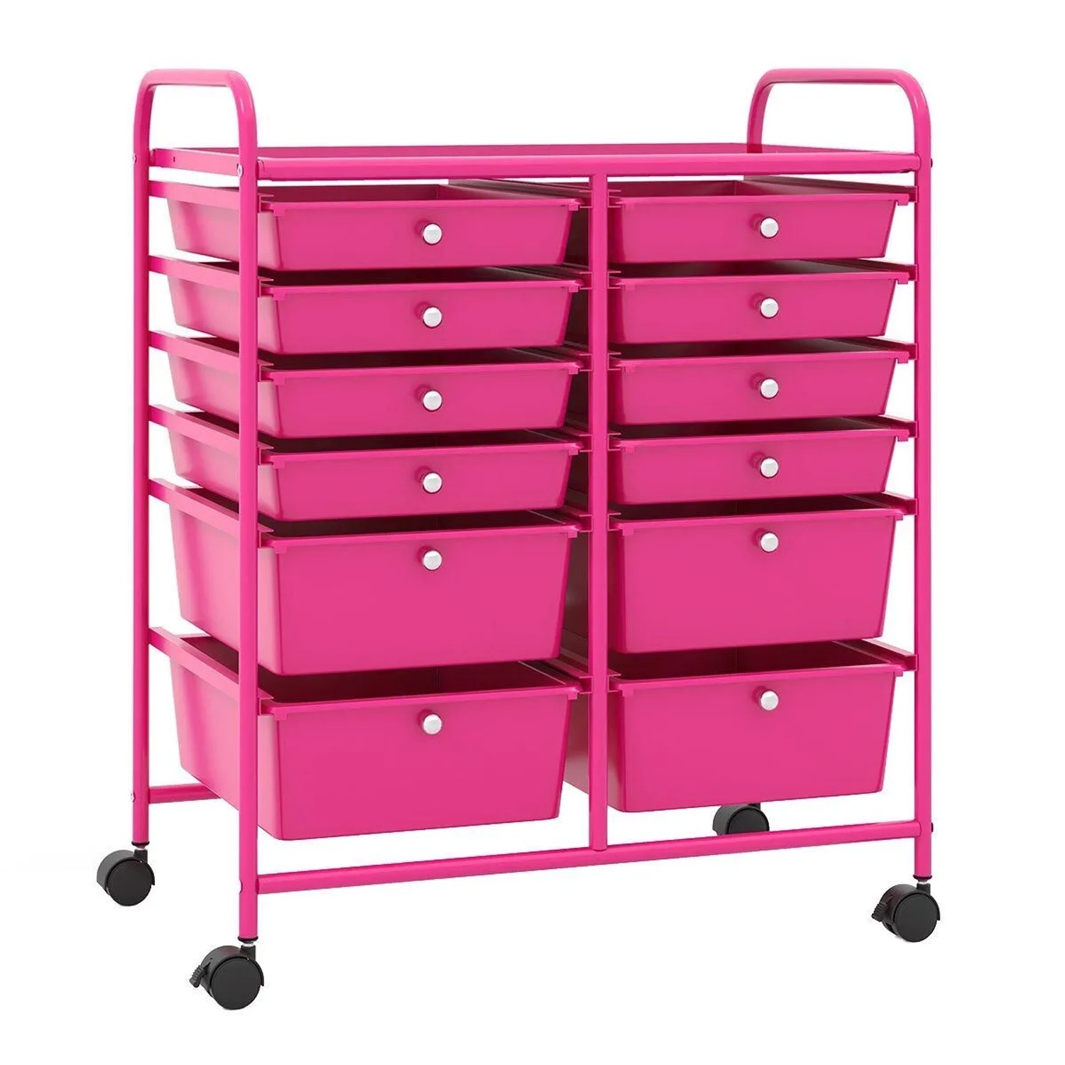 Costway Rollwagen 12 Schubladen Metallgestell Hot Pink