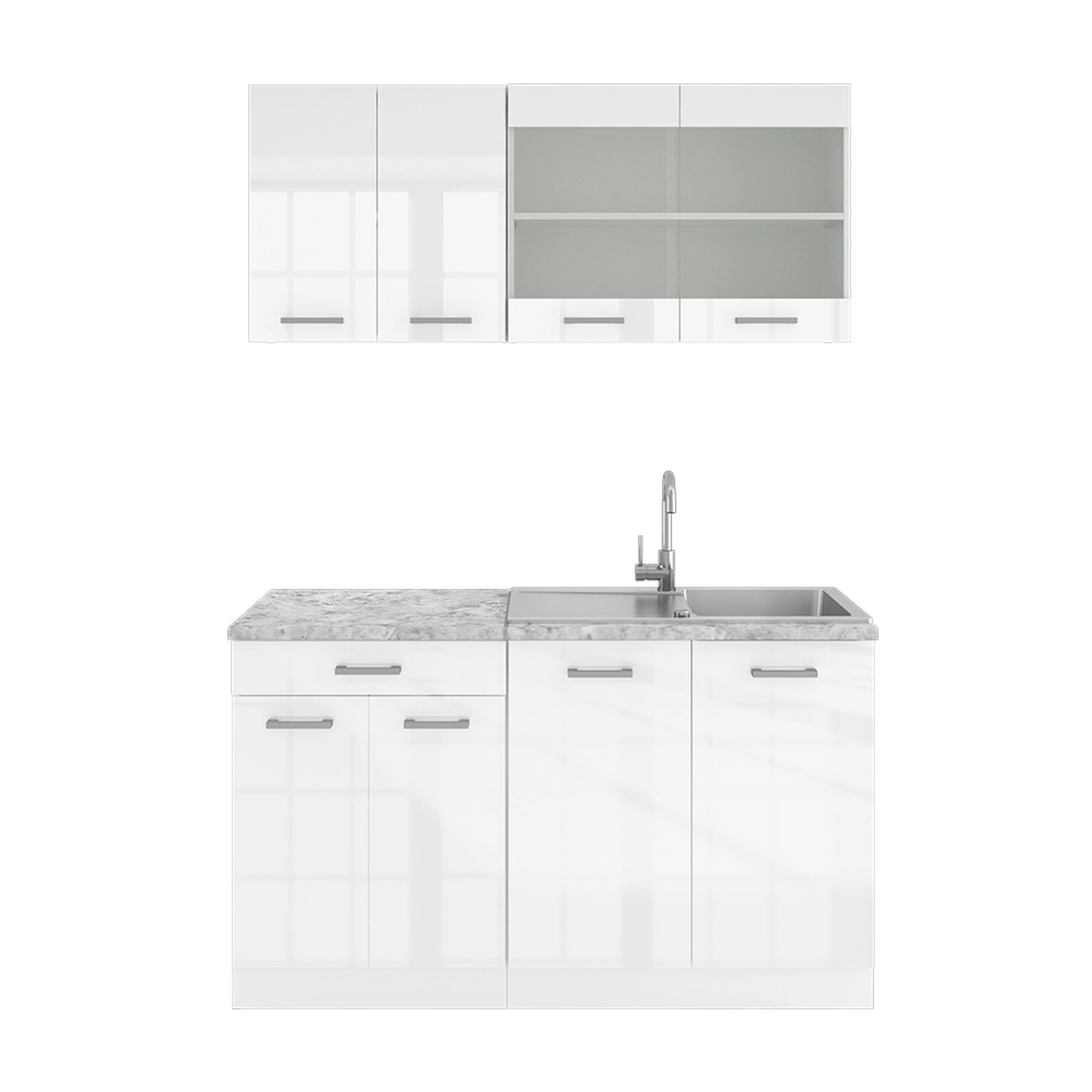 Vicco R-Line Singleküche Weiß 140 cm AP Marmor günstig online kaufen