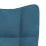 Detailansicht: Blauer Samt Schaukelstuhl mit Hocker, quadratische Steppung.