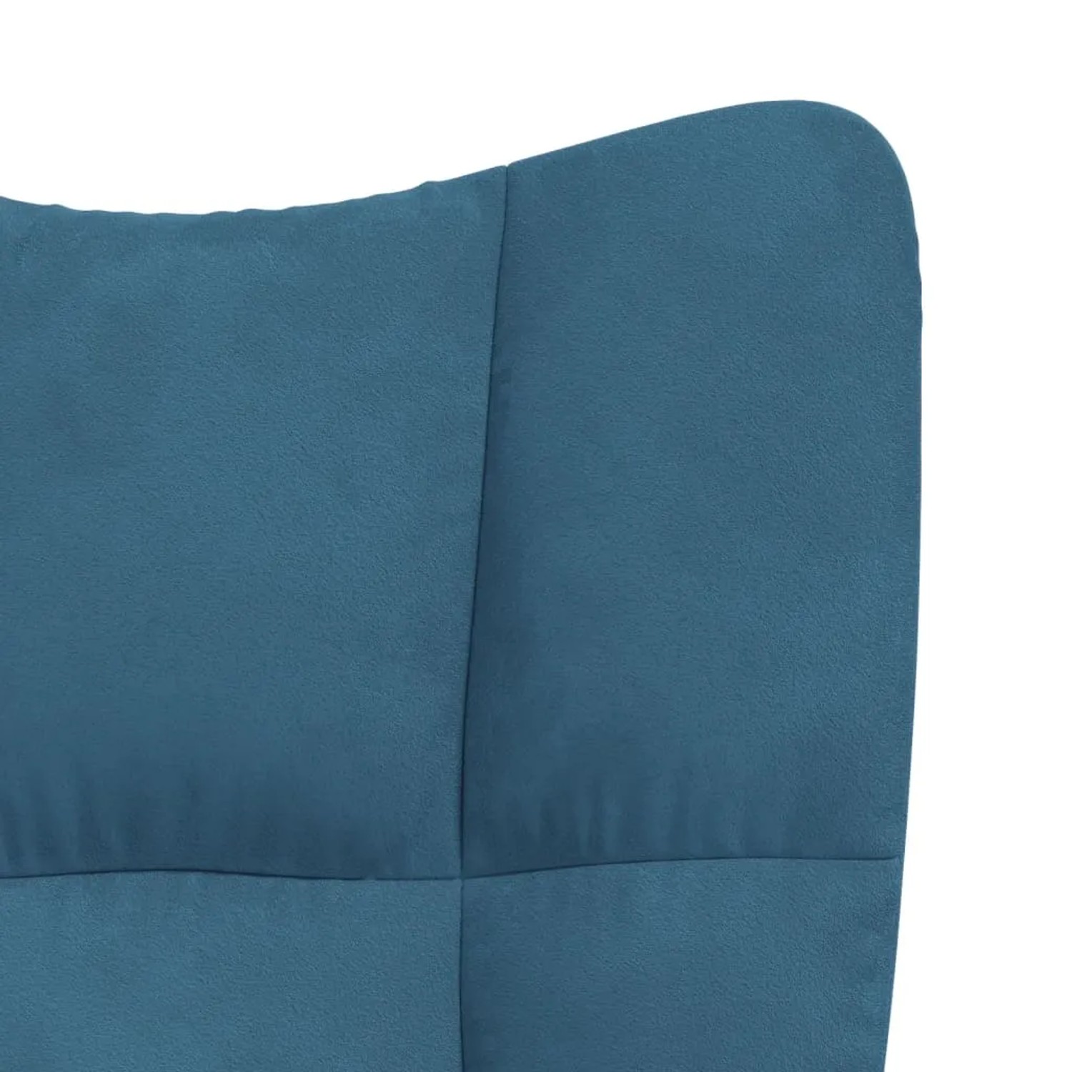Detailansicht: Blauer Samt Schaukelstuhl mit Hocker, quadratische Steppung.