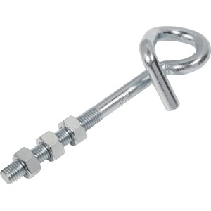 Verzinkter Schaukelhaken M12 x 180 mm mit Öse und Muttern für Gartenspielgeräte.