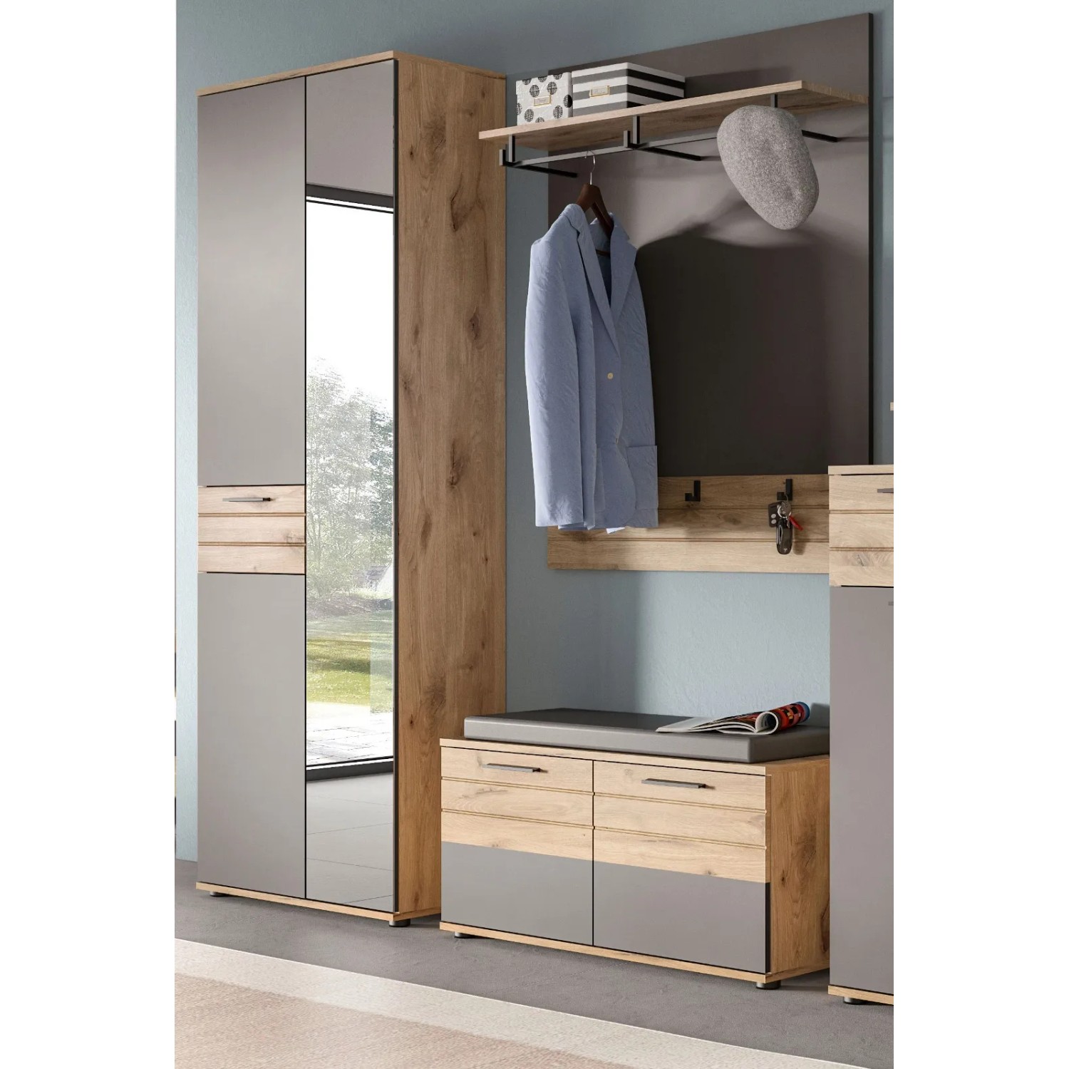 Inn.Furn Garderoben-Set Eiche Grau 3-teilig 175 cm mit Soft-Close Tomaso_6