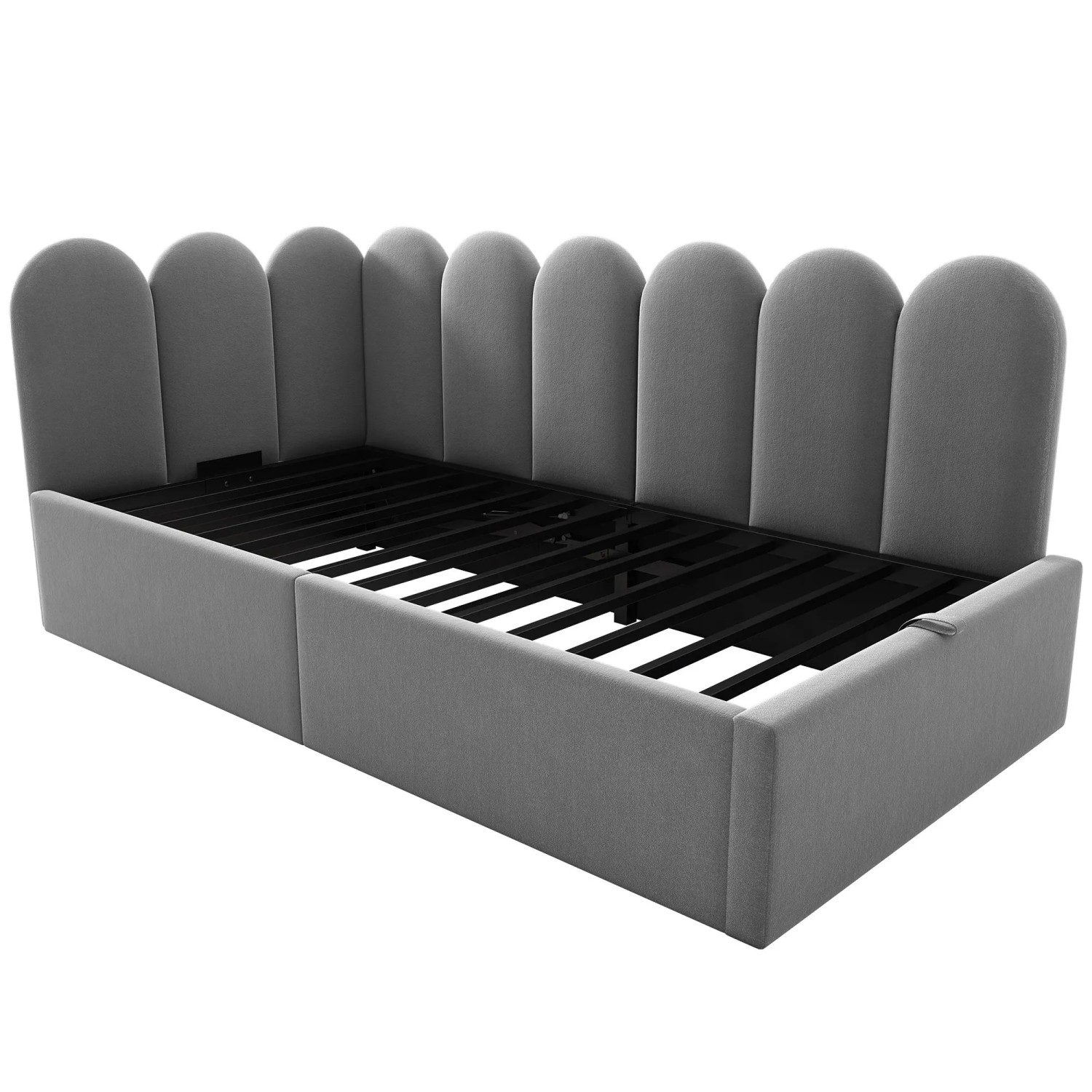 KOMHTOM Polsterbett Hydraulische 90x190Cm Tagesbett Schlafsofa Mit Stauraum Kinderbett Mit Metall-Lattenrost Samt Grau Ohne Matratze