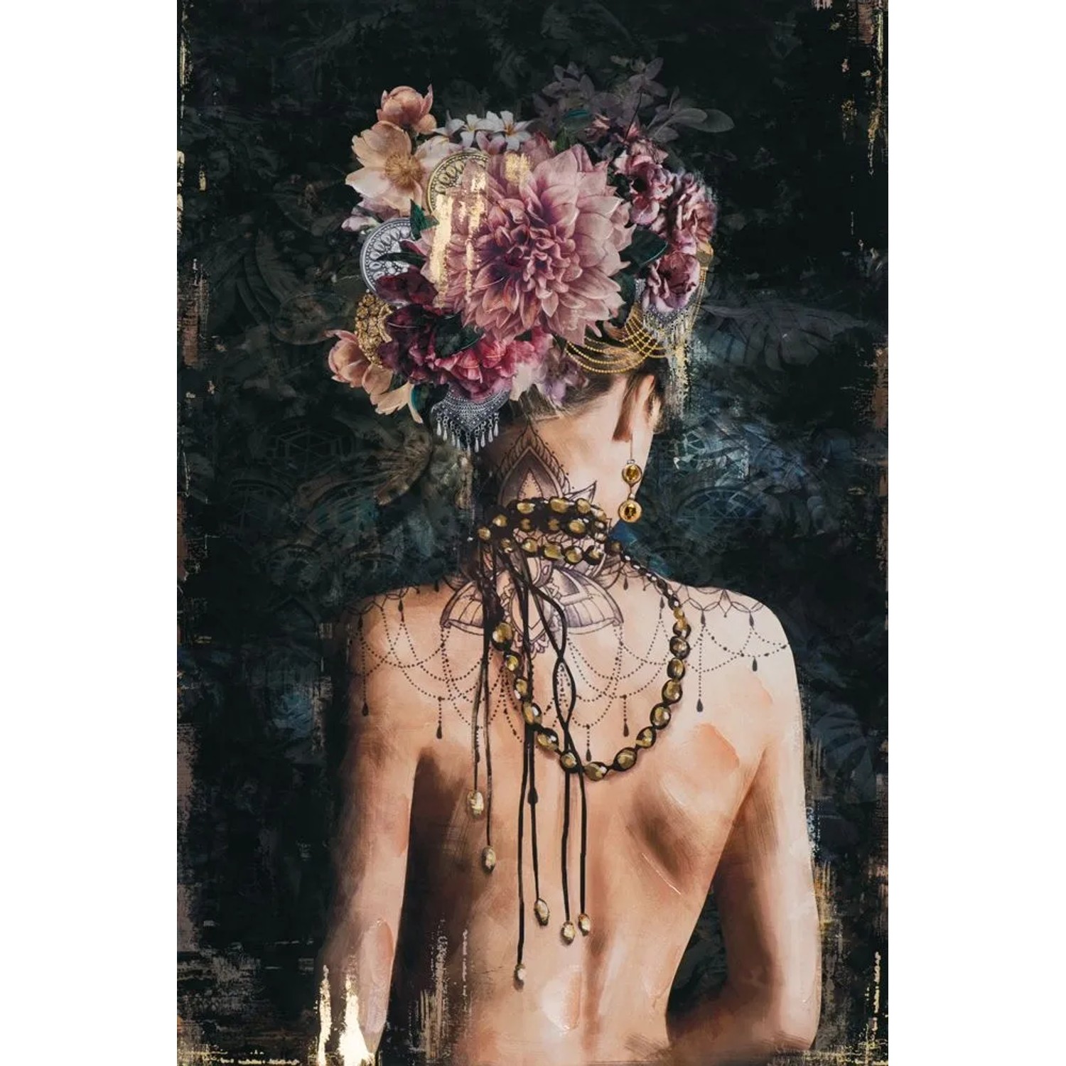 Art Universe Leinwandbild Rückenansicht Geschmückte Schönheit 80 x 120 cm
