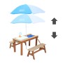 Axi Sand- und Wasser-Picknicktisch Dennis mit Sonnenschirm, blau-weiß, aus Holz mit Spielküche.