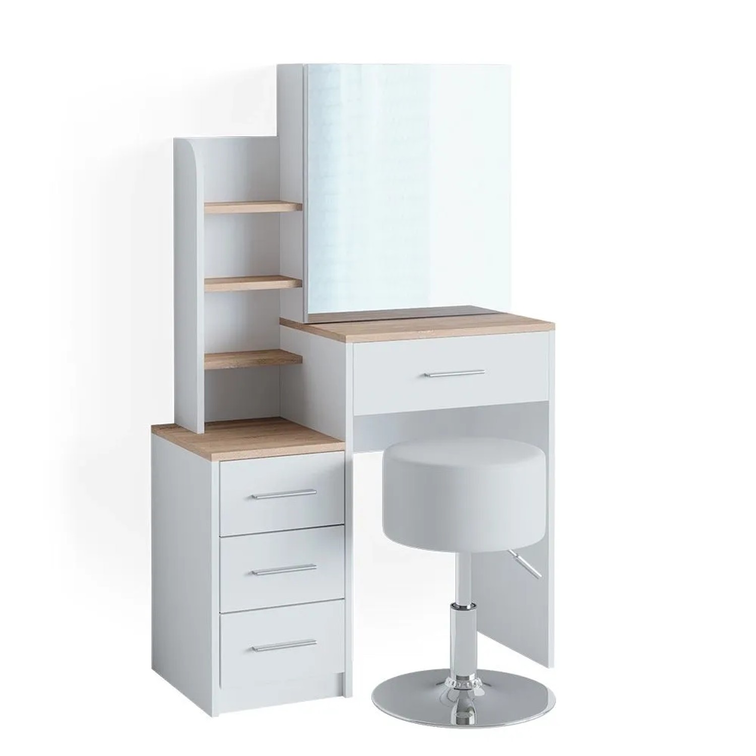 Vicco Schminktisch Conrada Weiß/Sonoma 80 x 132 mit Spiegel und Hocker