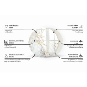 Tulup Tischplatte Edler Marmor mit Adern Glastischplatte 80x80 cm Weiß Tischplatte Runde Tischplatte aus Glas Tischplatte aus Glas