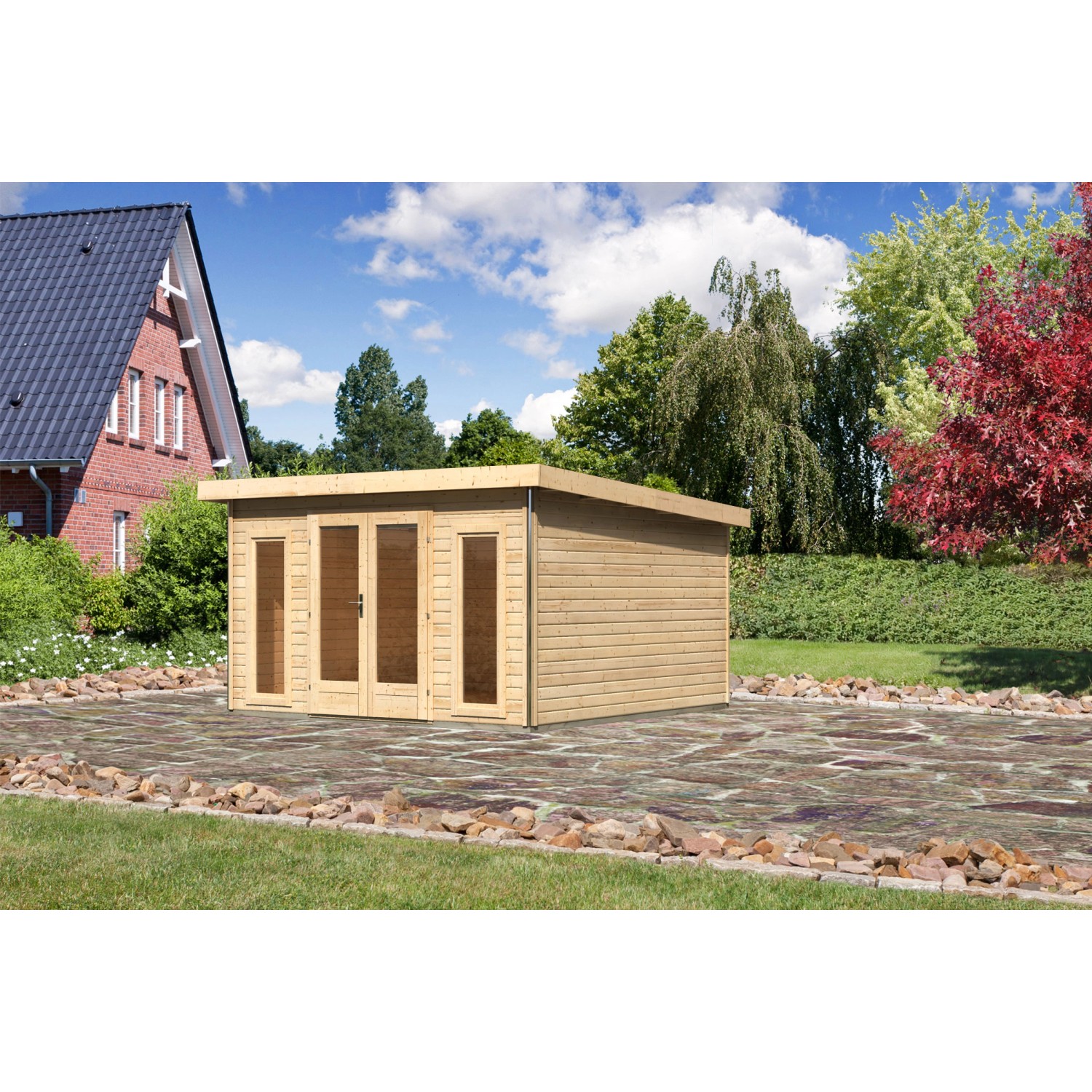 Karibu Holz-Gartenhaus/Gerätehaus Norrköping Naturbelassen Pultdach 365 cm x 365 cm