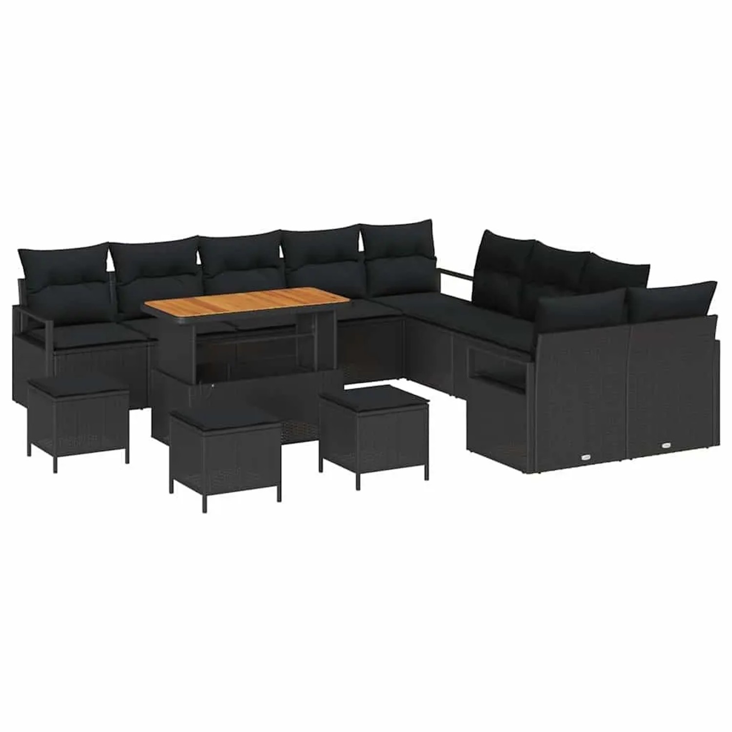 vidaXL Garten-Sofa-Set mit Kissen mit Speicher 14-Tlg Schwarz 3364539