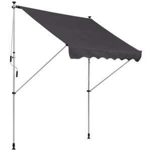 Graue Furnicato Klemmmarkise mit Handkurbel, höhenverstellbar von 170 bis 280 cm.