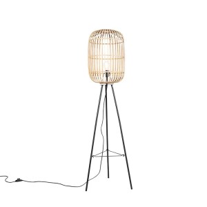QAZQA Ländliche Stehleuchte Schwarz mit Rattan Manila
