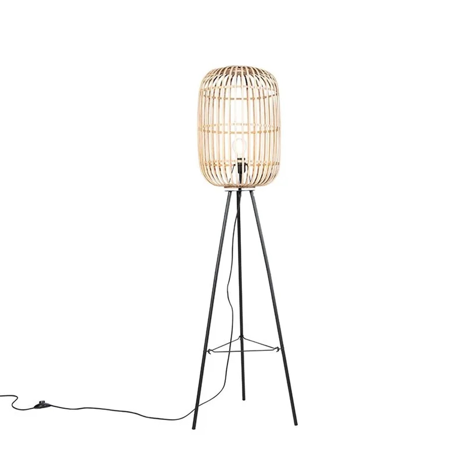 QAZQA Ländliche Stehleuchte Schwarz mit Rattan Manila
