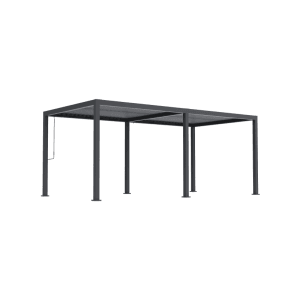 Große anthrazitfarbene Pergola 3x6m mit verstellbaren Lamellen für Garten & Terrasse. Robuster Aluminiumrahmen.