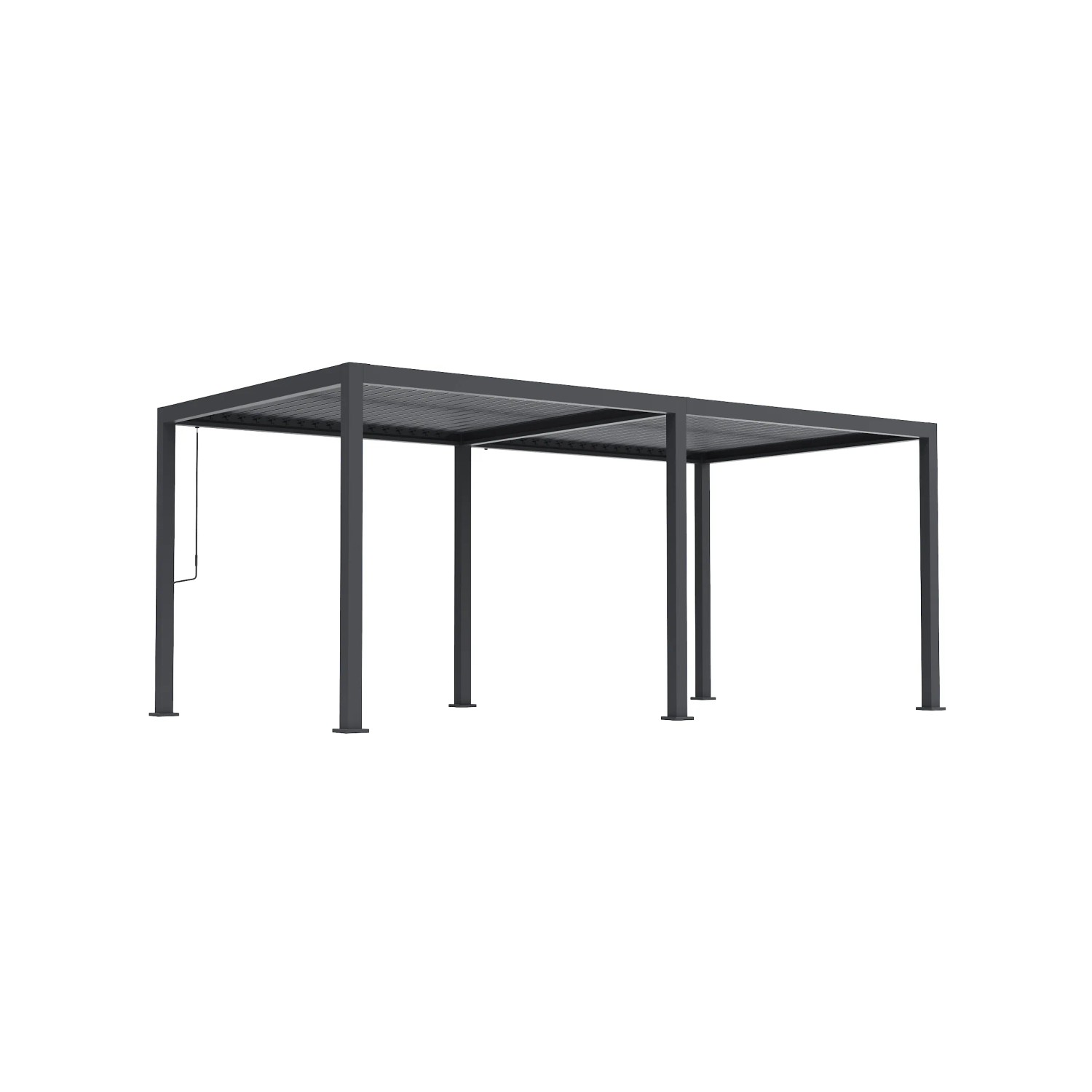 Große anthrazitfarbene Pergola 3x6m mit verstellbaren Lamellen für Garten & Terrasse. Robuster Aluminiumrahmen.