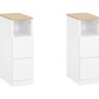 2er Set schmale Nachttische weiß mit Holzplatte, je 2 Schubladen und offenem Fach. Ideal für kleine Räume.