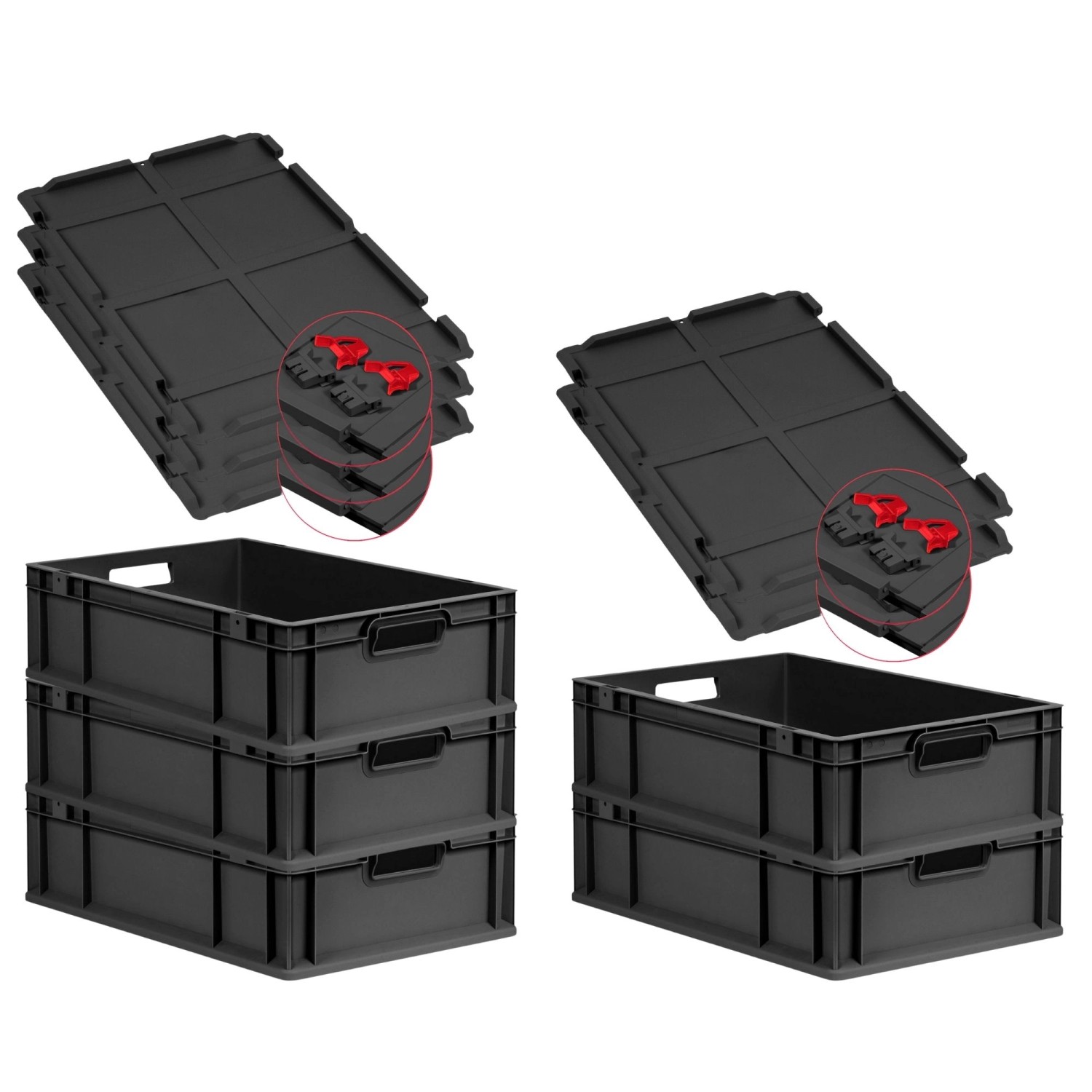 PROREGAL SuperSparSet 5x Eurobox Nextgen Grip Mit Scharnierdeckel Und Roten günstig online kaufen