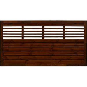 Braunes Sichtschutzzaun-Element Nicea, 90x180 cm, mit gewellten Lamellen und Latten im oberen Bereich.