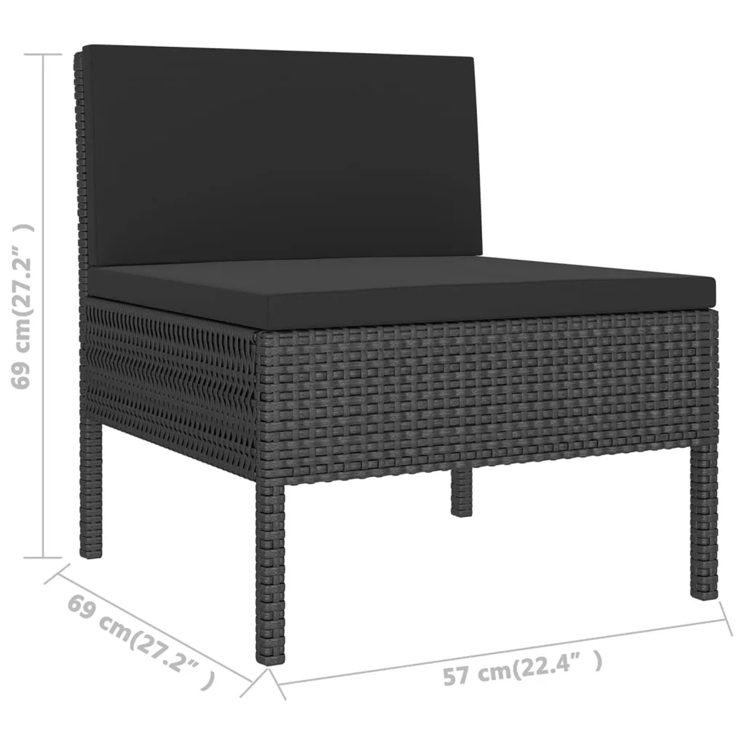 vidaXL Gartenlounge-Eckteil, schwarzes Polyrattan mit schwarzen Auflagen, Teil eines modularen Gartenmöbel-Sets.