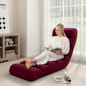 Costway Relaxliege, rot, klappbar mit Schlaffunktion als Bodensofa, Frau liest.
