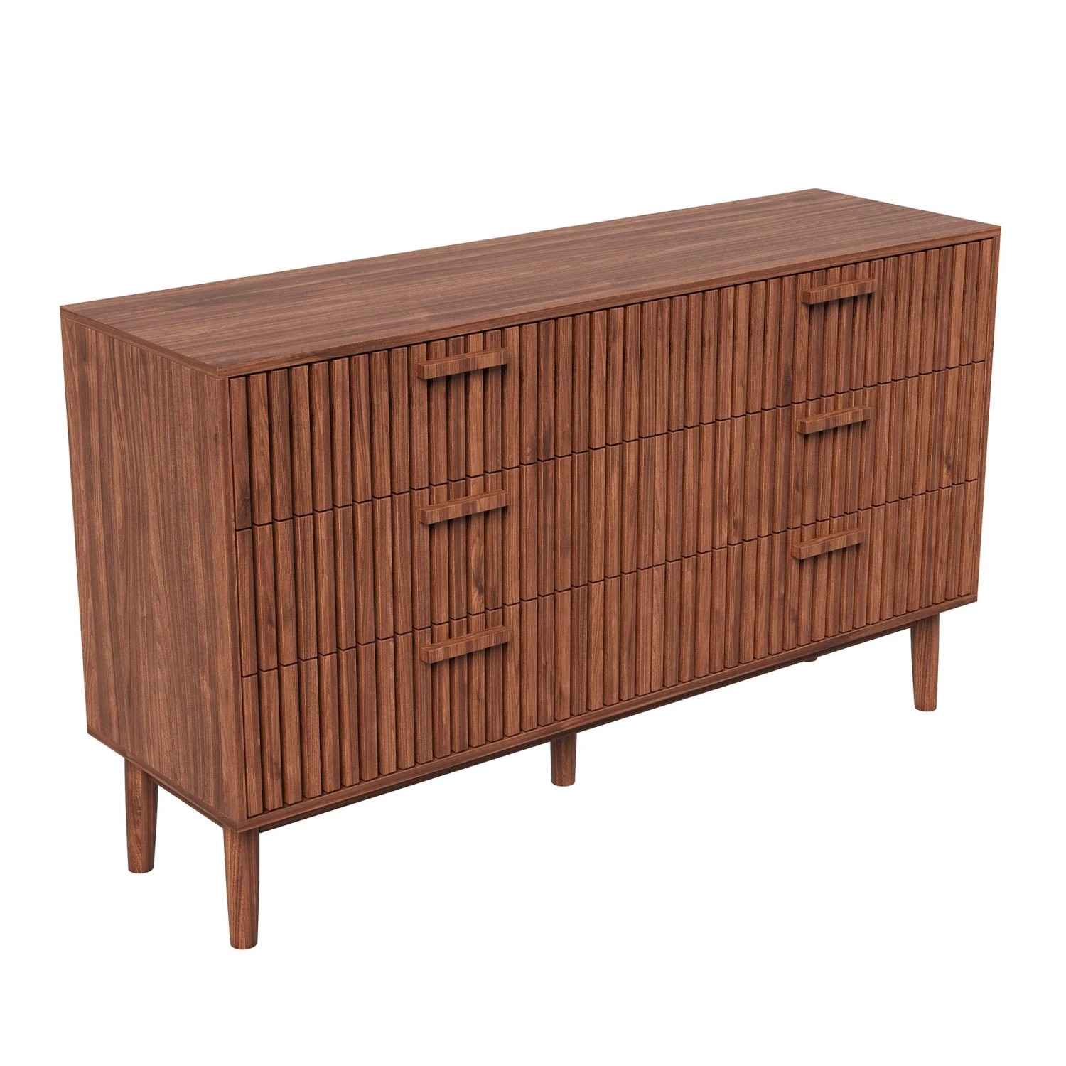PXloue Kommode Sideboard aus Massivholz 100x34x73cm mit 6 Schubladen-für Wohnzimmer Walnussholzfarbe