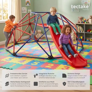 Tectake Klettergerüst Mit Rutsche Freeclimber 185 x 243 x 90 cm Wetterfest  185 x 243 x 90 cm Rot Blau