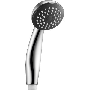 Verchromte Handbrause mit anthrazitfarbenem Kopf und einer Funktion.