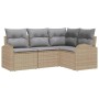 Beiges 4-teiliges Garten-Sofa-Set aus Poly Rattan mit grauen Kissen von vidaXL.