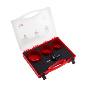 LUX Lochsäge-Set, 4-teilig im Koffer: Lochsägen (Ø 68, 73, 83 mm) und Aufnahmeschaft für Bohrmaschinen.