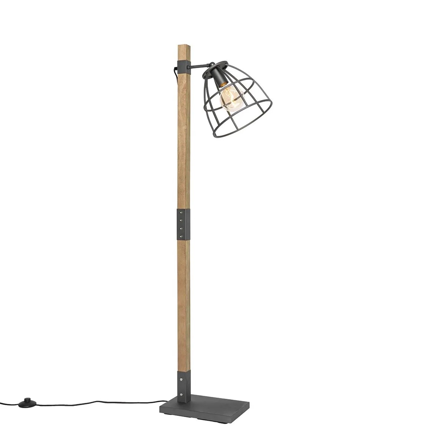 QAZQA Industrielle Stehlampe Dunkelgrau mit Holz Arthur