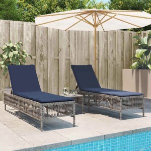 vidaXL Sonnenliegen 2 Stk mit Tisch Grau Poly-Rattan 4002752