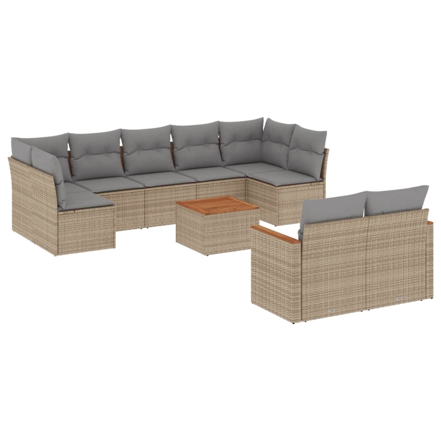 vidaXL 10-Tlg Garten-Sofagarnitur mit Kissen Beige Poly Rattan 3258699