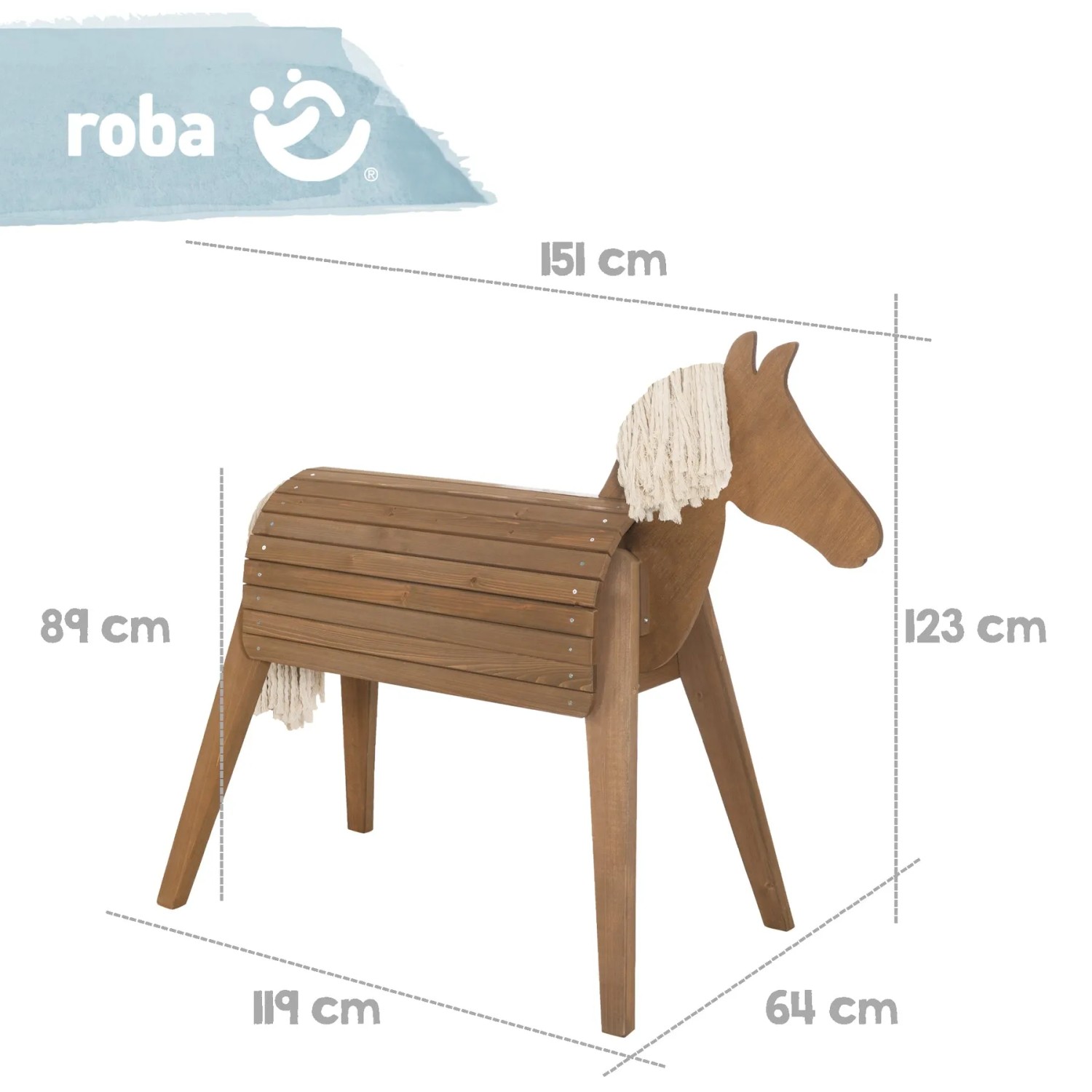 roba Spielpferd Sheddie aus Teakholz mit Mähne und Schweif, ideal zum Voltigieren und Spielen im Garten.
