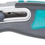 Wolfcraft Profi-Dual-Sicherheitsmesser mit Trapezklinge, grau/türkis, mit Klingenmagazin.