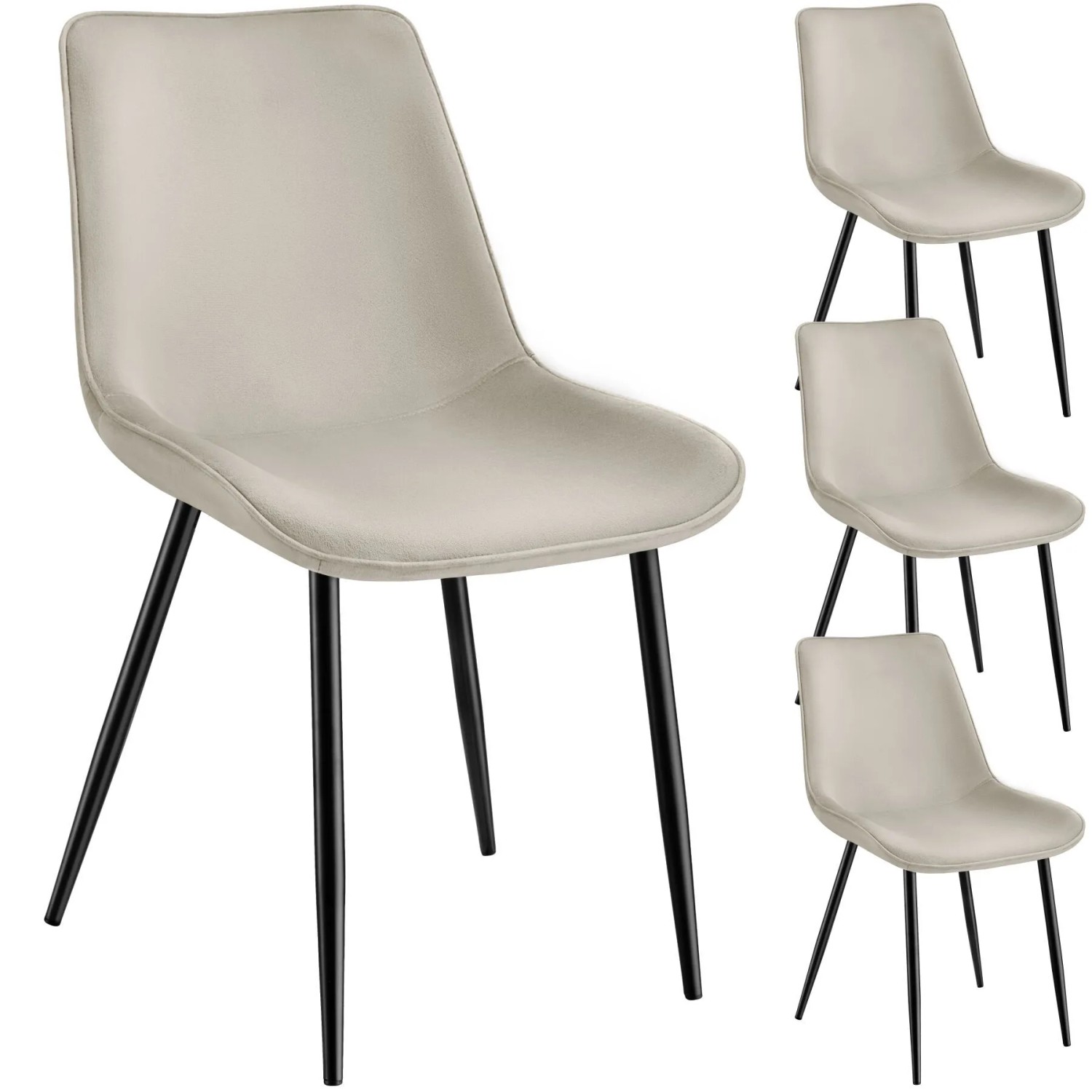 Tectake Set Stuhl Monroe Gepolstert  In Samtoptik Ergonomische Sitzschale 4Er Set 59 x 48 x 82 50 cm Creme