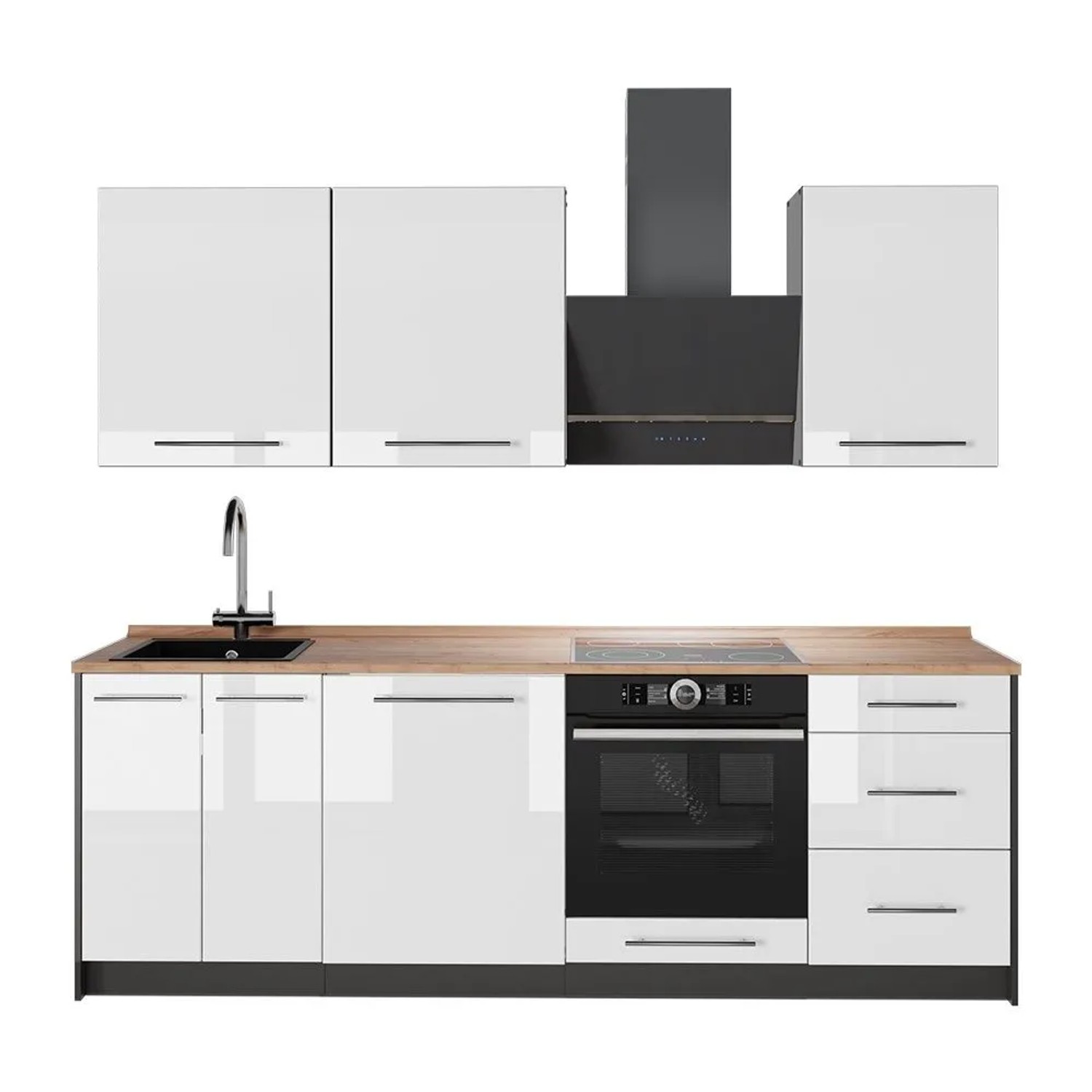 Vicco Küchenzeile Fame-Line Weiß Hochglanz/Anthrazit 230 x 82 AP Eiche Art Nr 63968